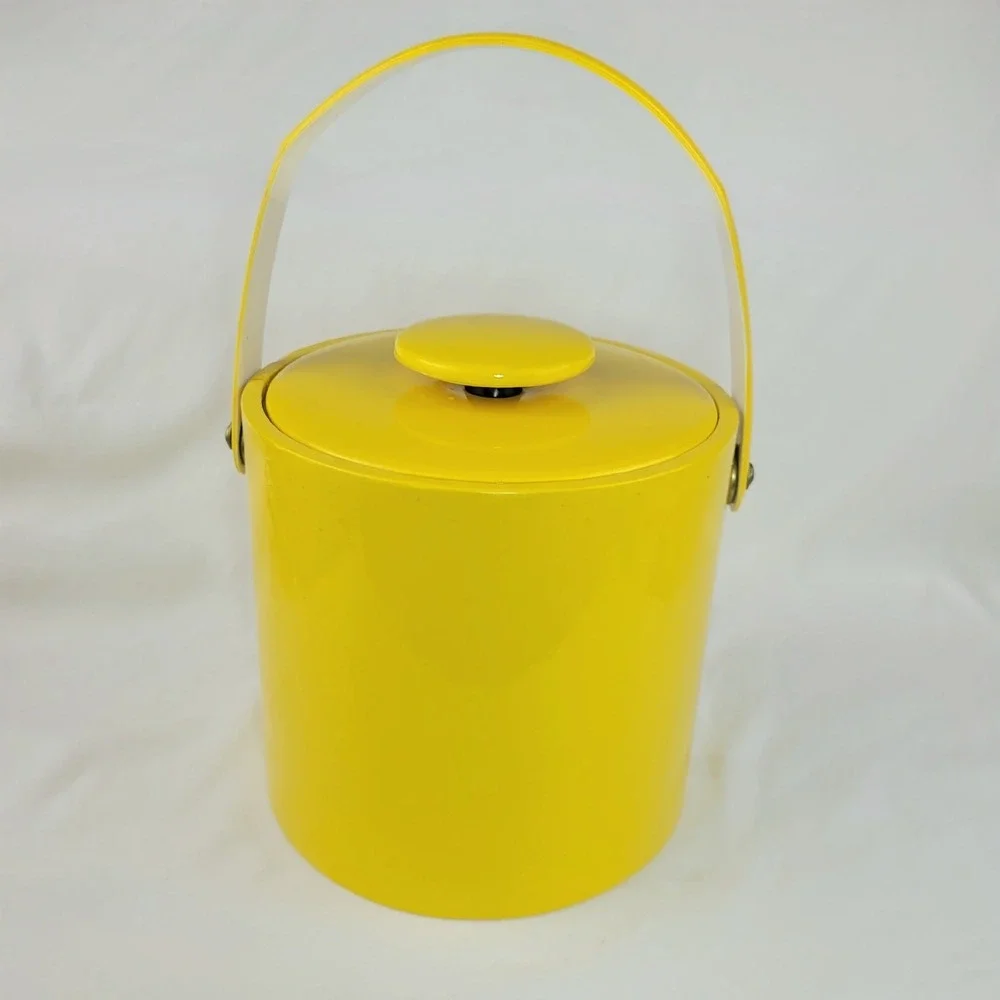 Vintage Mid Century Modern Yellow Insulated Ice Bucket with Lid and Handle